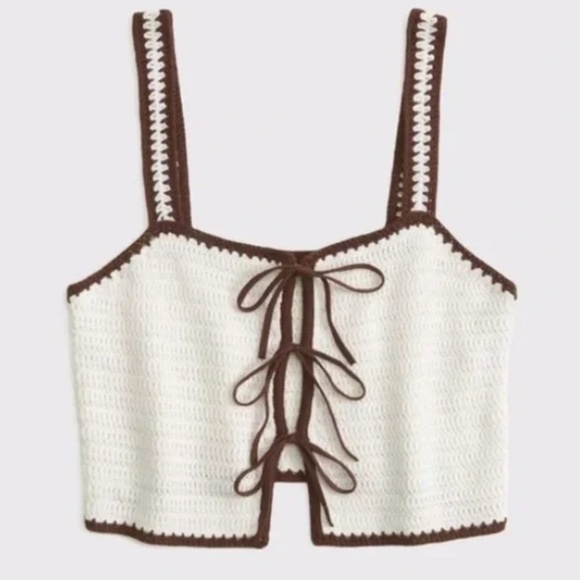 NWT Abercrombie & Fitch Crochet-Style Tie-Front Tank Brown / Cream (Size S) - Picture 1 of 7